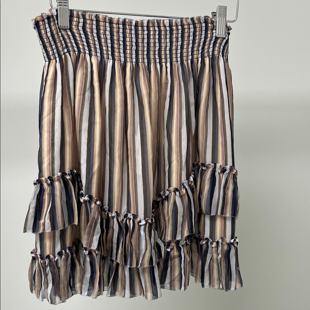 Derek Lam Striped Silk Ruffle Skirt